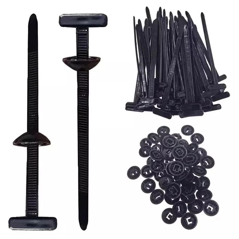 Fascetta stringicavo universale autobloccante in nylon con perno e bottone, adatta per fissaggio di cinghie in ambito automobilistico e per riparazioni quotidiane.
