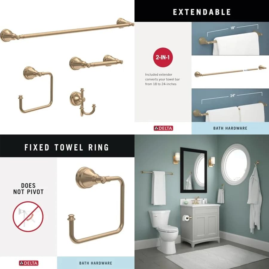 Set da Bagno Mylan 4 Pezzi in Bronzo Champagne: Portasciugamani da 18'', Portarotolo, Portasciugamani per Mani, Gancio - Set Accessori Bagno