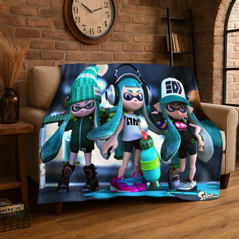Divertente coperta in flanella con motivo Splatoon 3, morbida e calda, ideale per camera da letto, soggiorno, letto, viaggi, campeggio, picnic, regalo