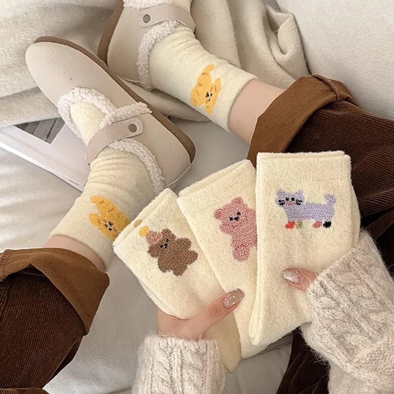 Autunno Inverno Velluto Cartone Animato Carino Aussie Comfort Casa Lana Addensata Pavimento Dormitorio Calzini Velluto Caldo Tubo Centrale Calzino da Donna