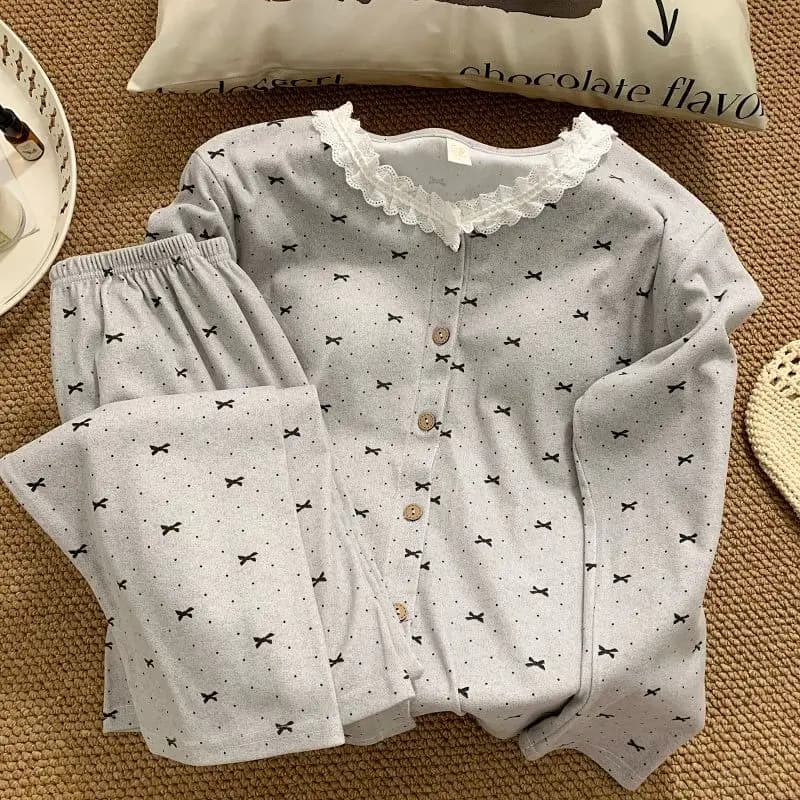 Women's style pajamas Harajuku Cartoon Relax Bear Plus Size 2 pieces Cute print set with chest padding Autumn Winter New wide nightwear