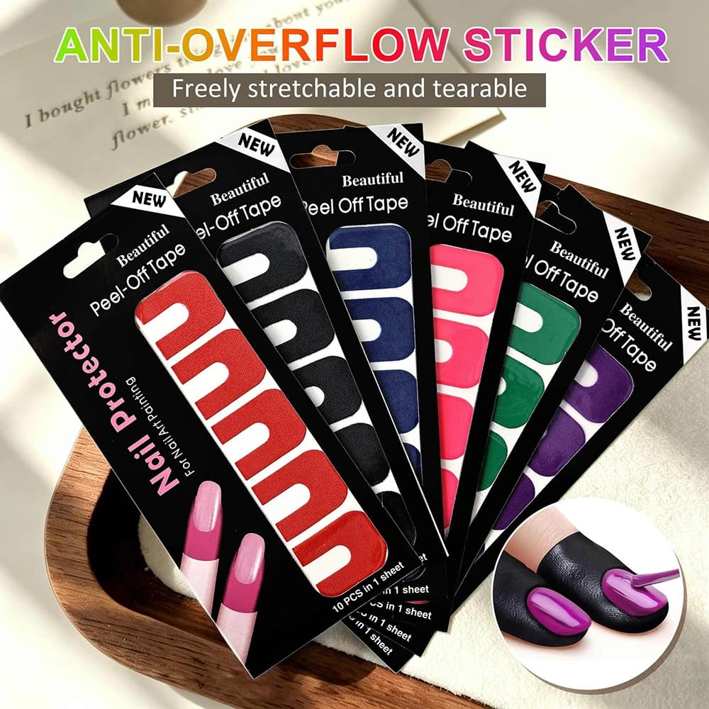10Pcs Colorful Nail Polish Protector For Fingers UV Protection Tape U Shape Peel Off Nail Polish Finger Guards Barrier Stickers