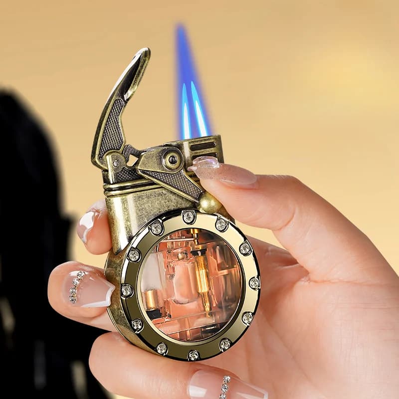 Accendino a bilanciere personalizzato con doppia fiamma blu dritta, accendino gonfiabile con camera d'aria trasparente, regalo aziendale di fascia alta da uomo