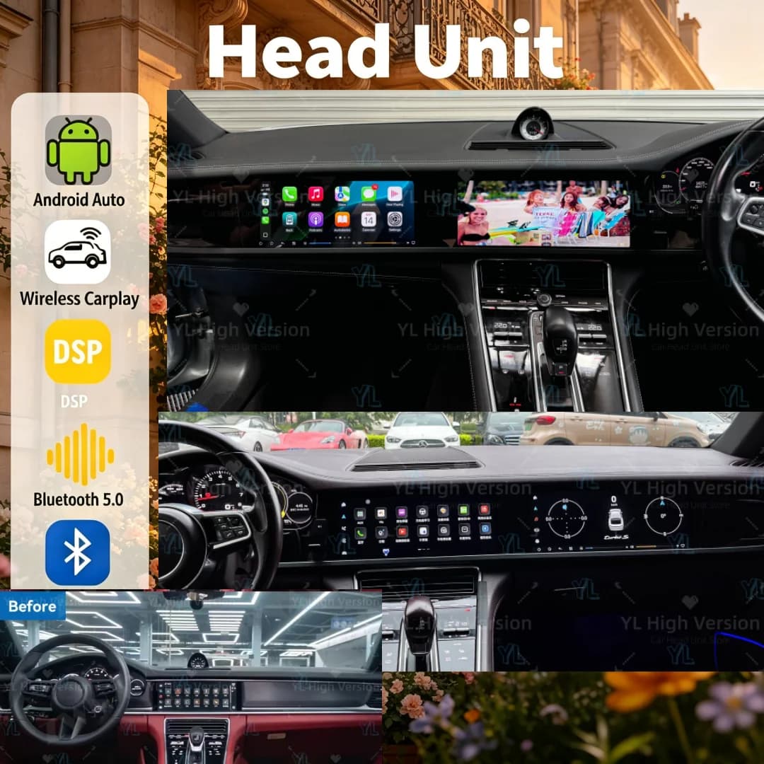 NEW dual-screen 12.3" Android 14 For Porsche Panamera 2017-2023 GPS Navigation Wireless Carplay Car Radio Touch Screen Head Unit