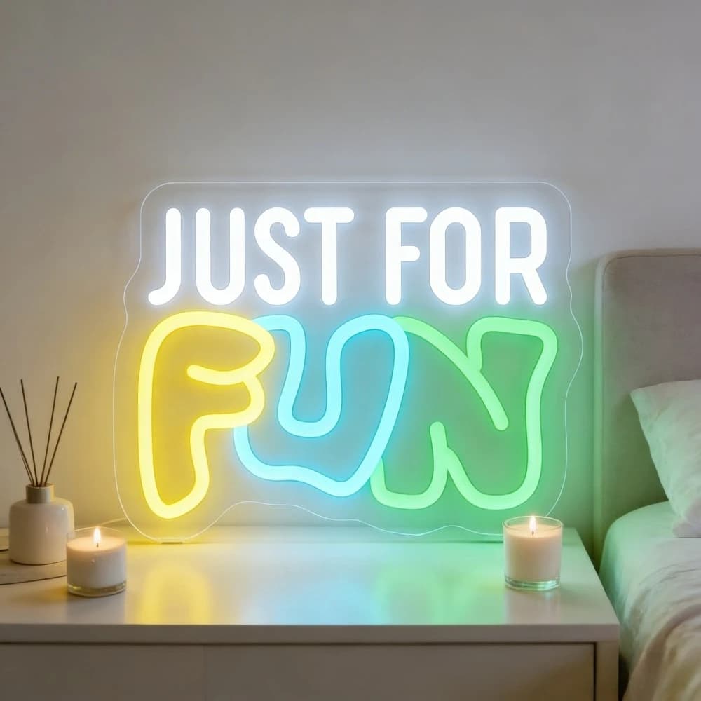 JUST FOR FUN Insegna al neon a LED colorata per camera da letto, soggiorno, casa, bar, decorazione per feste, illuminazione artistica da parete divertente e rilassante