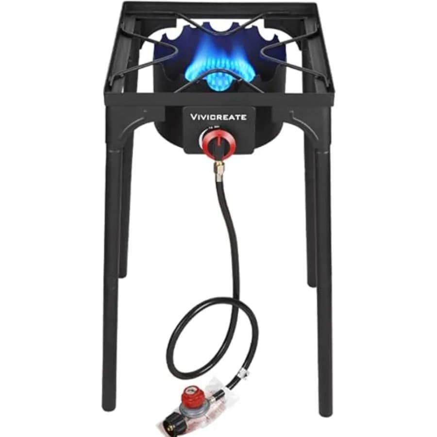 Fornello a Gas Propano Portatile da Esterno a Bruciatore Singolo 30000 BTU, Altezza Regolabile, Fornello Resistente con Regolatore 20PSI per Patio e Campeggio
