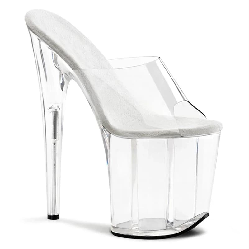 Ladies Crystal Sandals 20cm Thin Heel Slippers Transparent Model Runway Training High Heels Catwalk Performance Shoes
