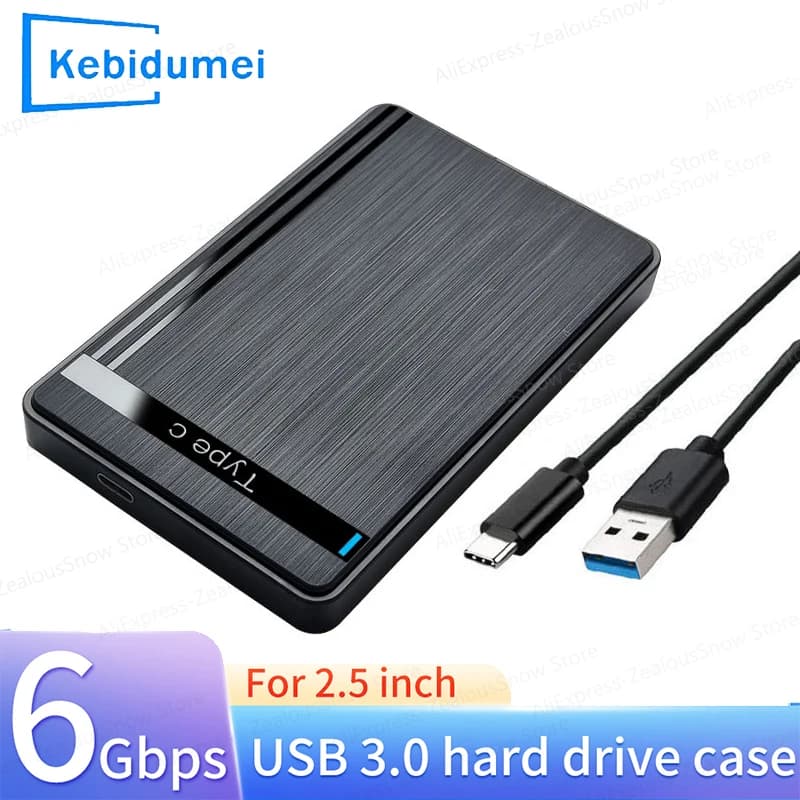 Custodia per HDD da 2,5 pollici Custodia per HDD SSD da 5 Gbps SATA a USB 3.0 Tipo-C Cavo USB-A Disco rigido esterno Dispositivo di archiviazione portatile UASP