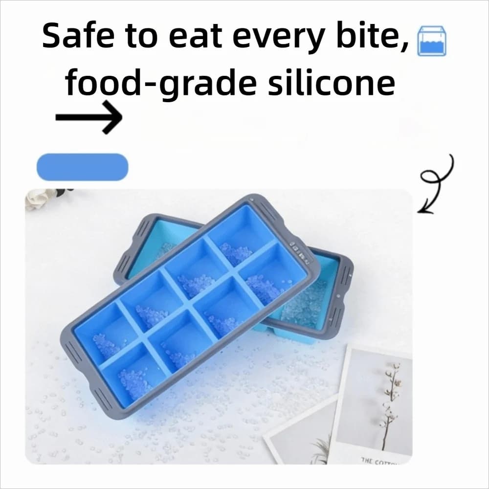 Stampo per Cubetti di Ghiaccio in Silicone di Grado Alimentare Facile da Sformare, Grande Formato con Coperchio, Contenitore per Alimenti con 2/4/6 Scomparti per Uso Domestico