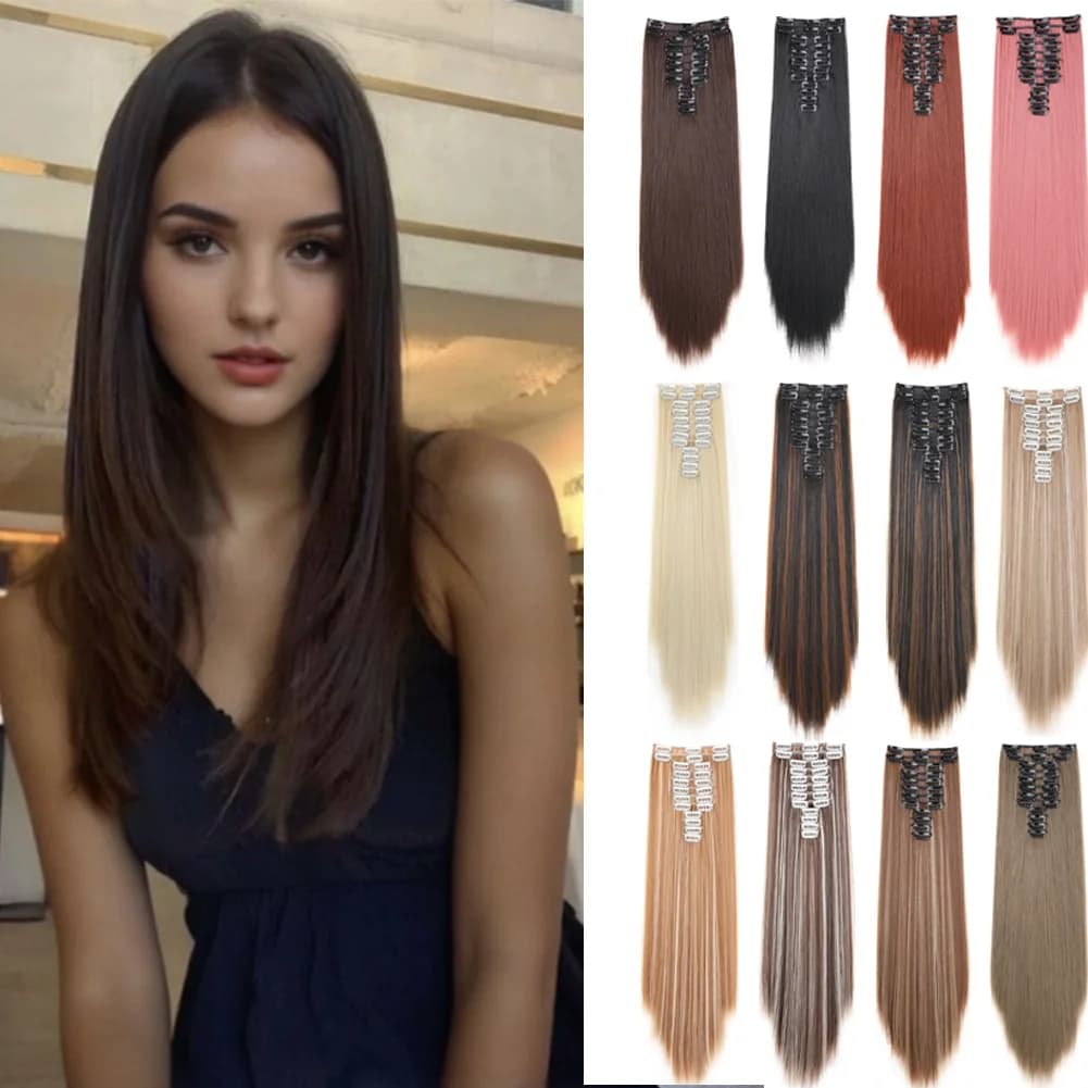 Clip sintetica da 20 pollici nelle estensioni dei capelli 12 pezzi Estensioni dei capelli 22 clip Lungo dritto su posticci per donne Ragazze