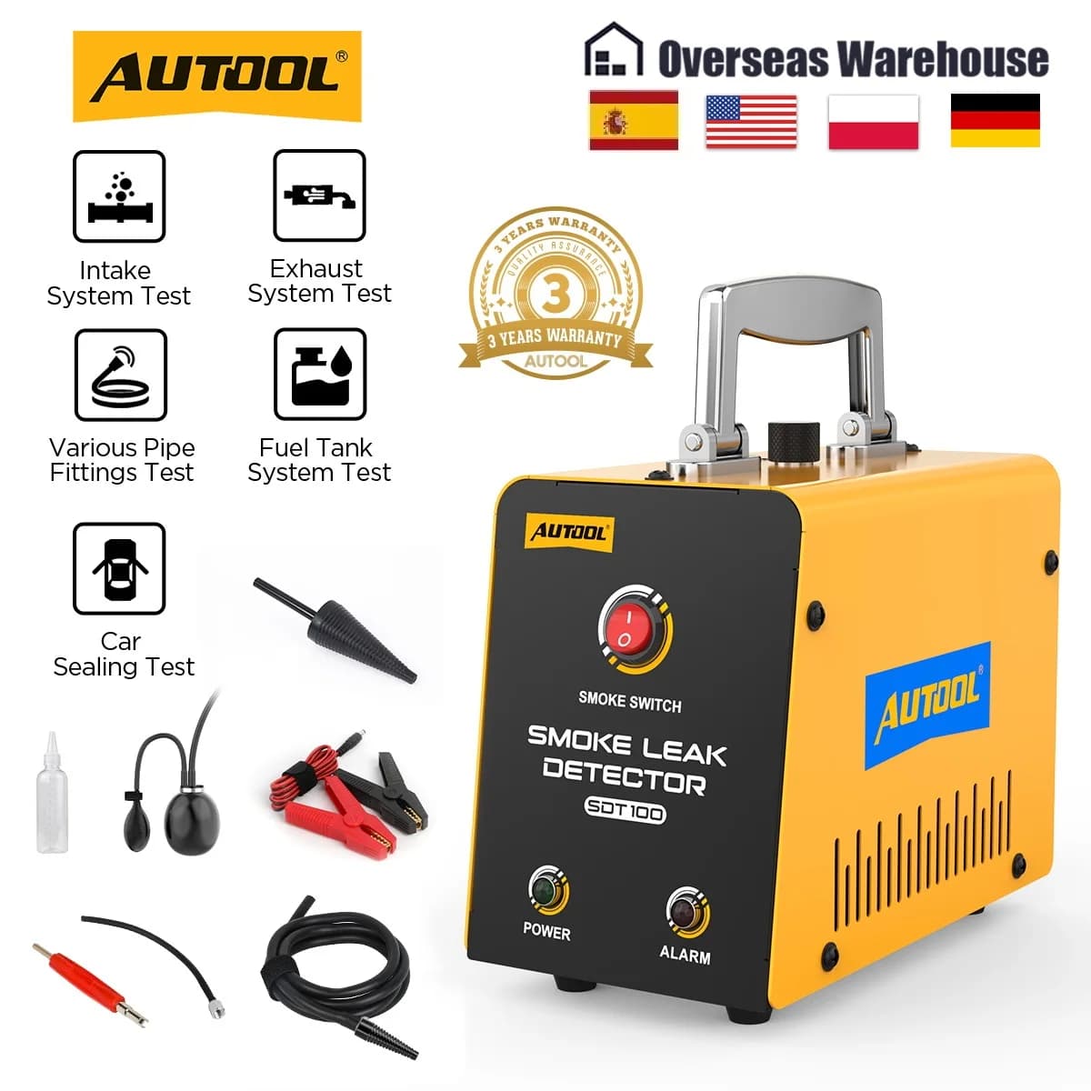 AUTOOL SDT100 Rilevatore di perdite di fumo automobilistico per test di fumo EVAP Test di tenuta per auto Strumento diagnostico per perdite di vuoto