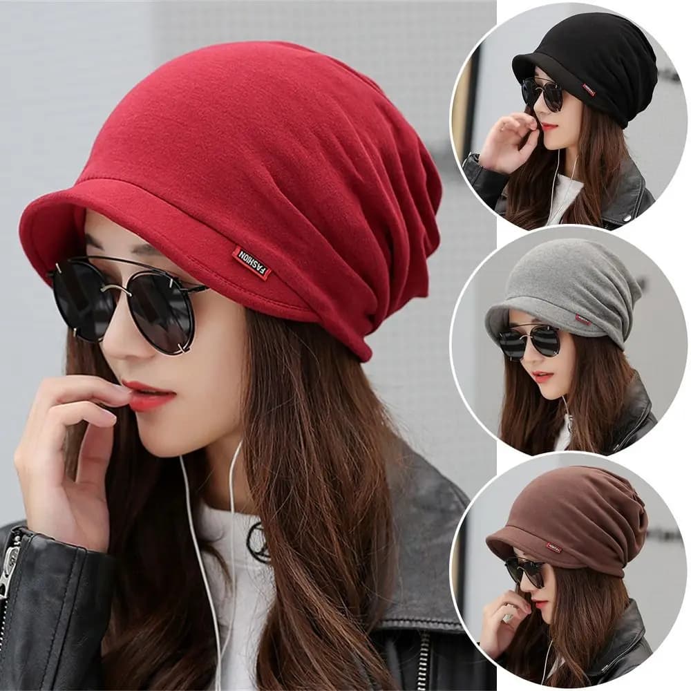 New Fashion Winter Warm Turban Hat Windproof Solid Color Beanie Scarf Ruffle Head Wrap Cap for Women