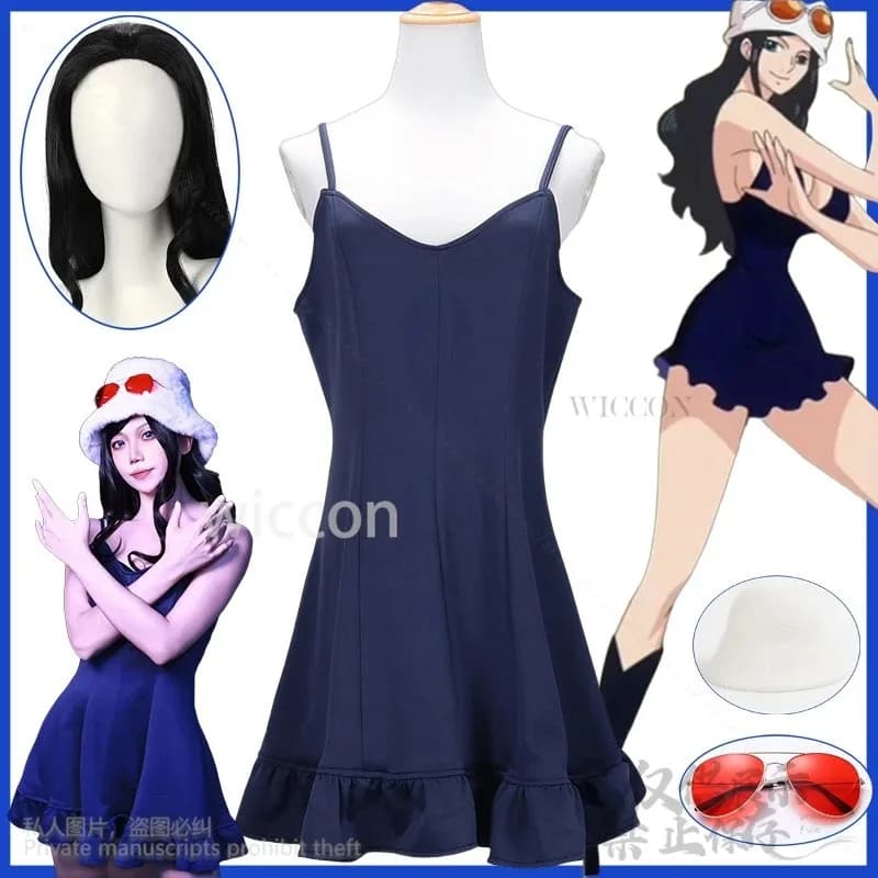 Anime Miss Allsunday Nico Robin Costume Cosplay Sexy Women's Dress Blue White Hat Punches for Halloween Cos Custom