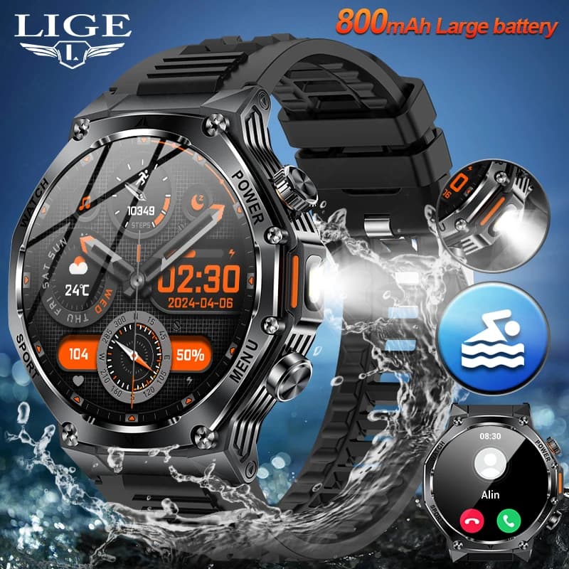 LIGE Orologio intelligente da uomo Orologi sportivi da esterno impermeabili 2025 Smartwatch Chiamata Bluetooth Schermo da 1,8 pollici Batteria ultra lunga da 800 mAh