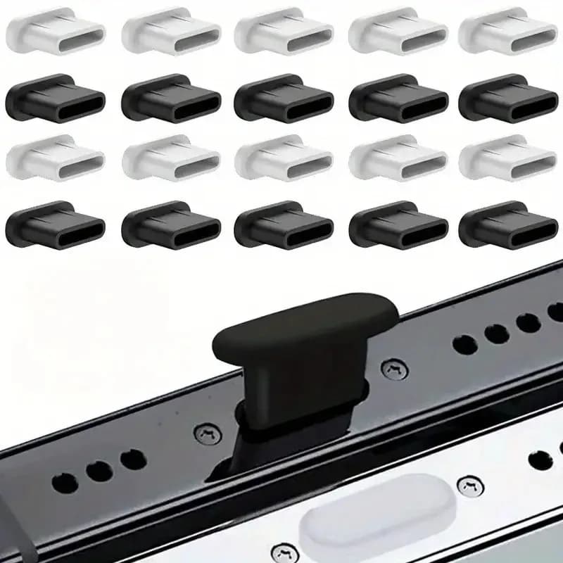 12 tappi antipolvere per porta di ricarica USB-C, tappi protettivi per telefoni e tablet, neri e bianchi, coperture morbide e flessibili