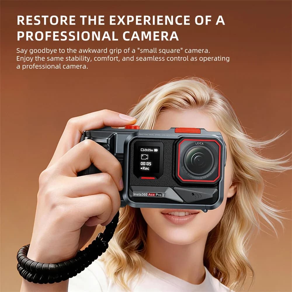 Impugnatura per Fotocamera, Gabbia per Action Camera per Insta360 Ace Pro 2, Impugnatura con Attacco Cold Shoe e 1/4" per Riprese Verticali
