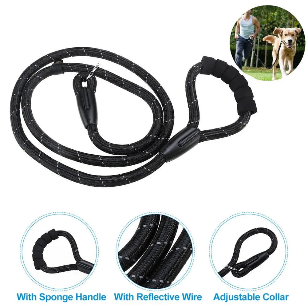 Reflective Dog Training Leash Black Sponge Handle Comfortable Grip Strong Material for Running Walking Hiking Dog Lead Rope
