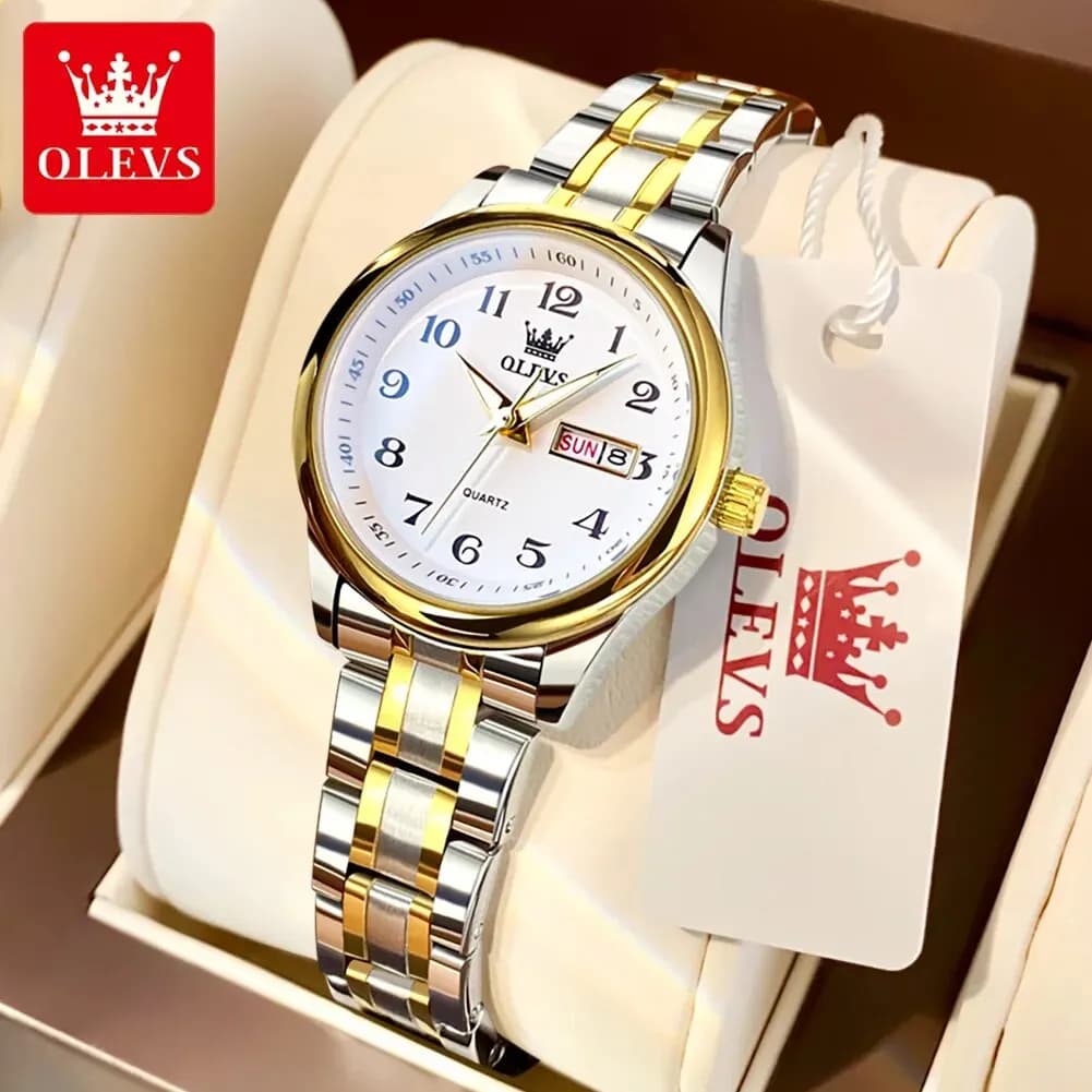 OLEVS 5567 Orologio al quarzo di lusso da donna Elegante orologio impermeabile in acciaio inossidabile Orologio da polso da donna con data settimanale luminosa