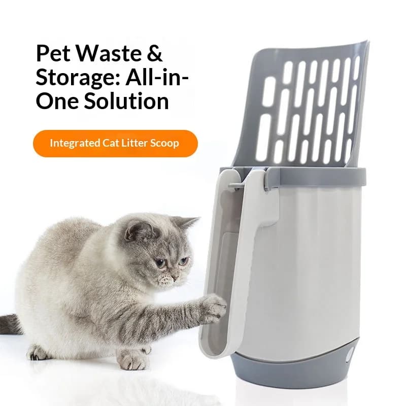 Household Lazy‑style Cat Litter Scooper,Built‑in Waste Container,Non‑slip Ergonomic Handle,Large Sieve Opening,Pet Waste Quick Collection Tool for Indoor Pet Keepers cat litter scoop