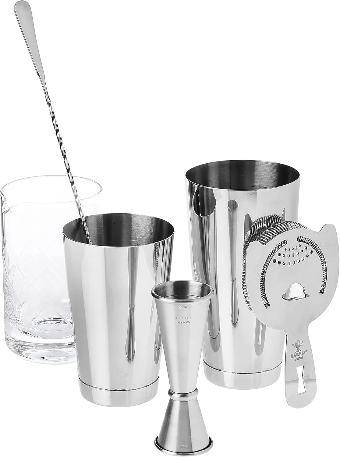 Set da Cocktail in Acciaio Inox, Bicchiere da Miscelazione da 17oz e Jigger Giapponese, Cucchiaio da Bar, Set Shaker per Baristi