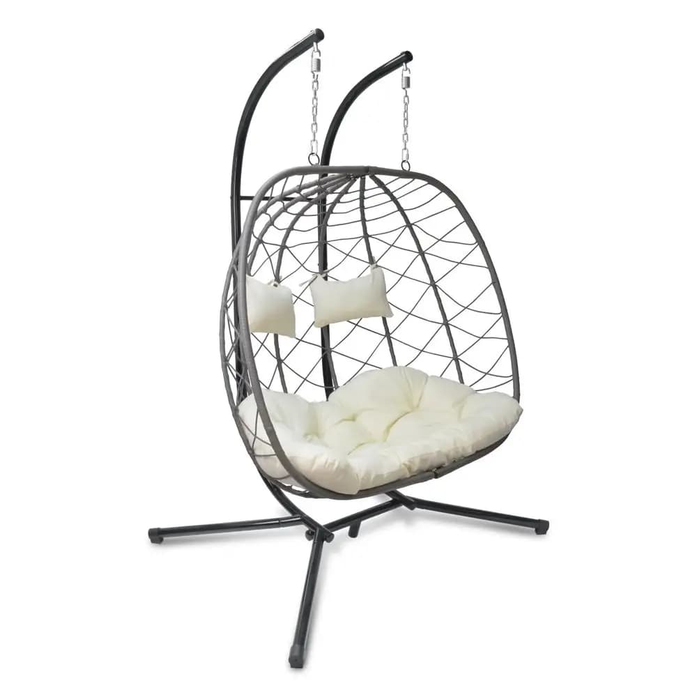Sedia a dondolo con supporto, sedia a dondolo sospesa in vimini per 2 persone con cuscino per interni, camera da letto, prato, giardino