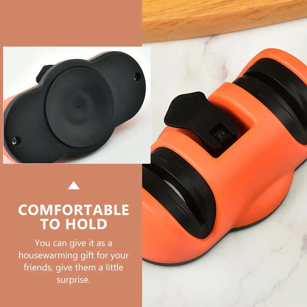 Double Slots Knife Sharpener with Non Slip Suction Cup Premium Kitchen Sharpening Tool for Knives Fruit Cutters Quick Easy