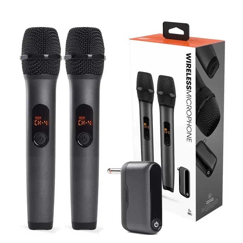 2 Channel Wireless Microphone Handheld Long Distance High Quality Music Singing Karaoke System UHF Frequency Rechargeable