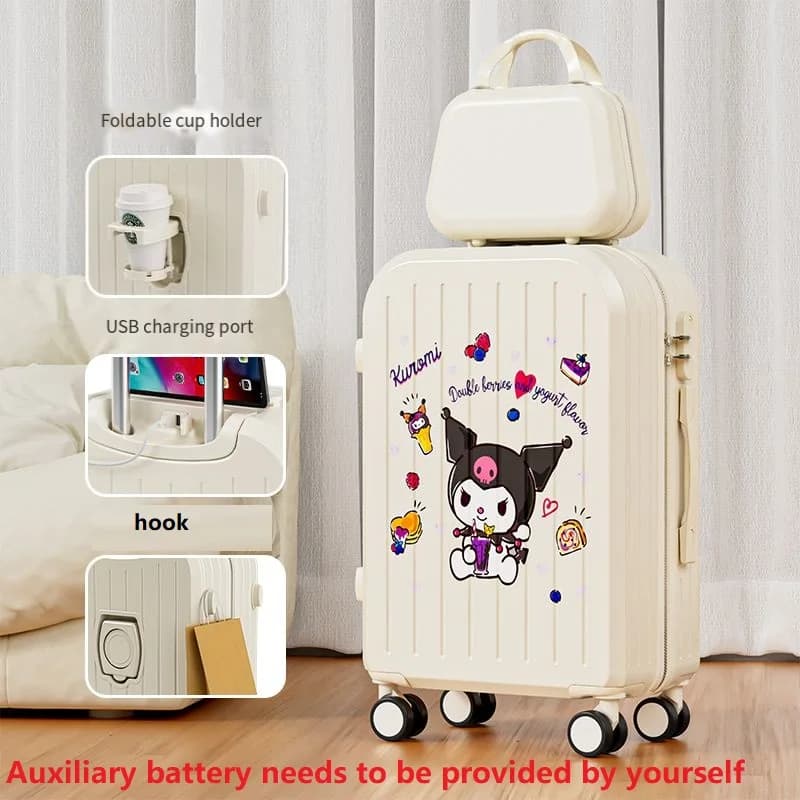Sanrioed Kuromi Cartoon Valigia Cinnamoroll 20-22-24 pollici Trolley Case Melody Anime Kawaii Porta di ricarica USB Muto Studente Viaggio