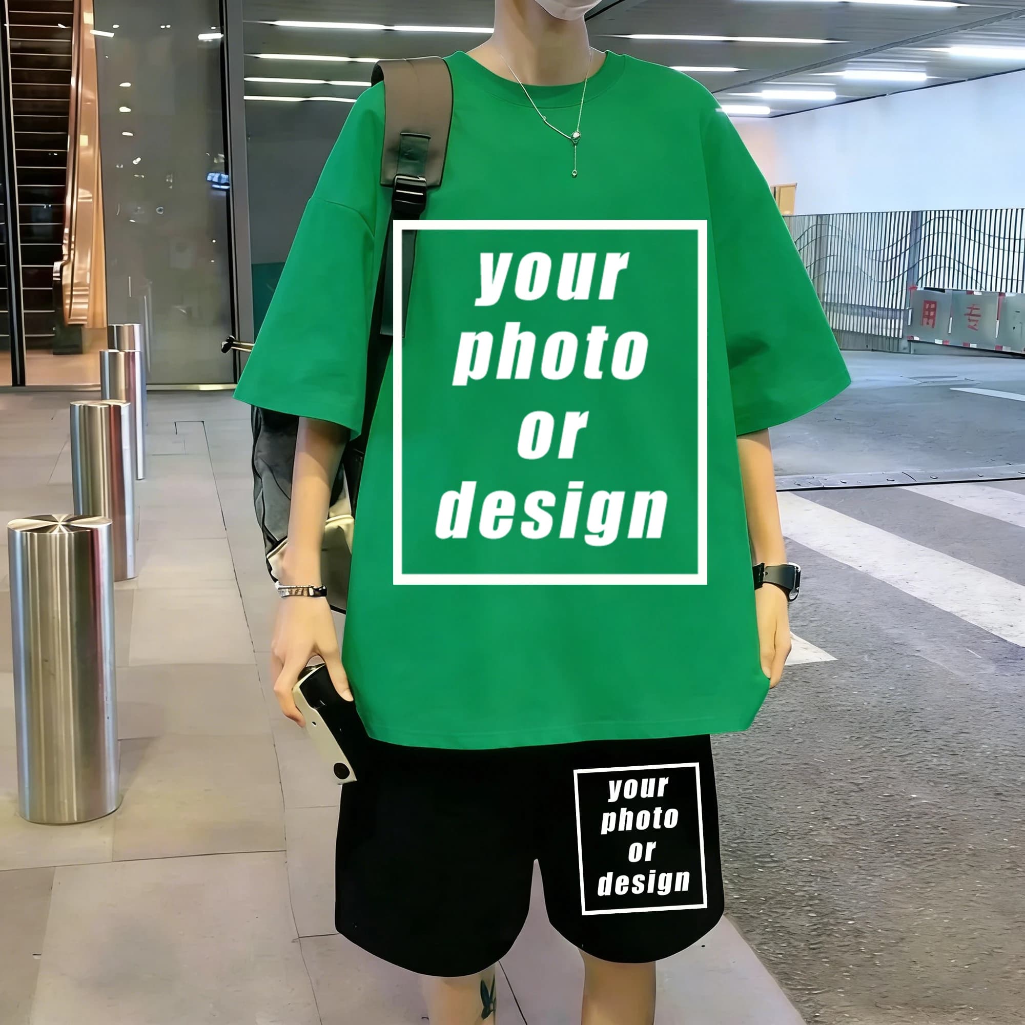 Summer Cotton Short Sleeve Set Man Custom Print Cotton Korean T-shirt &Shorts Versatile Pocket Gym Shorts Loose Fashion Clothing
