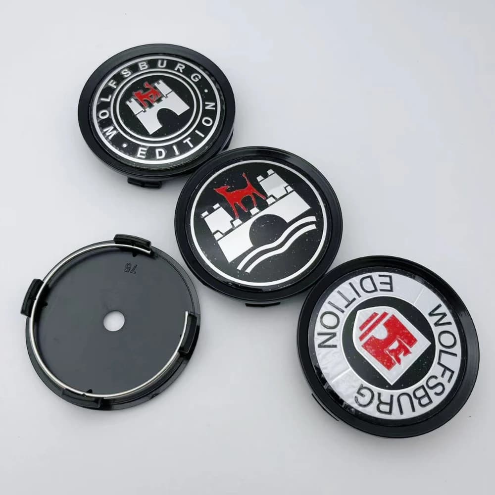 4 pz 75mm Coprimozzi per auto Ruote con Wolfsburg Edition Logo Emblema Coprimozzi Auto Rim Center Cover Styling Accessori auto