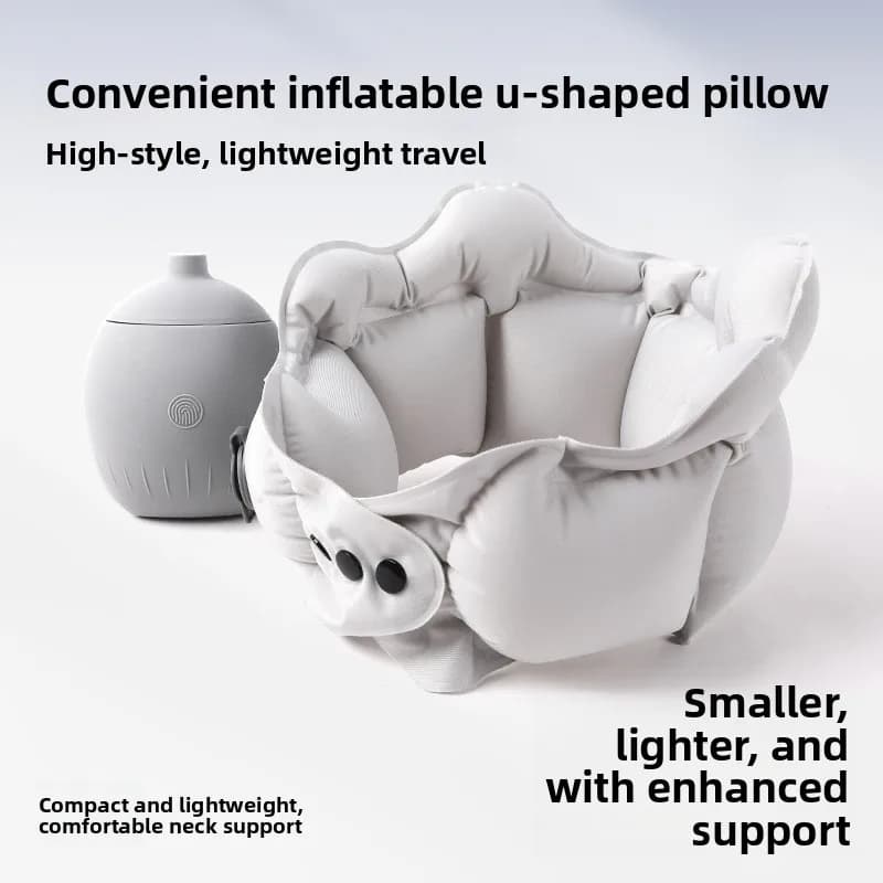Cuscino da viaggio a forma di U gonfiabile a pressione - Cuscino da viaggio portatile e compatto per auto, aereo e treno