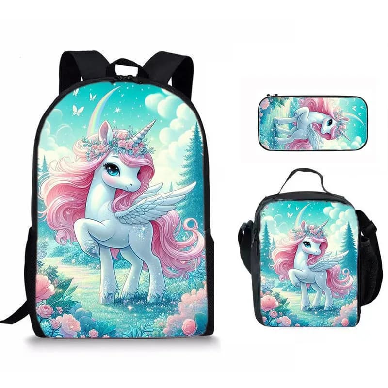 Luxury Novelty Peculiar Funny Cool unicorn 3D Printed 3pcs/Set pupil School Bags Laptop Daypack Backpack Lunch bag Pencil Case