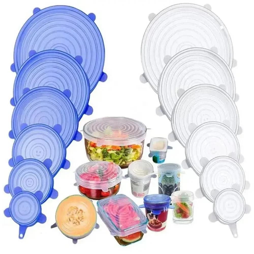 6 pezzi di copertura in silicone Coperchi elasticizzate Coperchi riutilizzabili durevoli e trasformabili Coperture in silicone per avanzi di cibo fresco Mantenere gli alimenti freschi