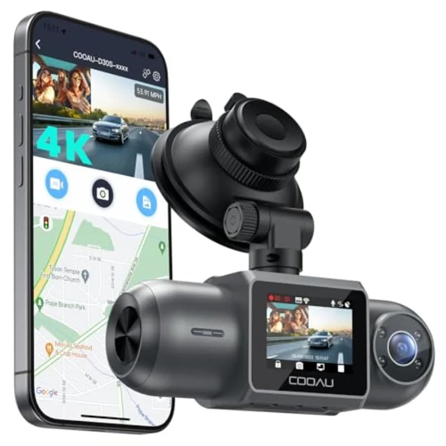 Dash Cam D30S 4K con GPS Wi-Fi, Doppia Telecamera Anteriore e Interna 2.5K 1080P per Uber, Visione Notturna a Infrarossi, Supercondensatore 4 IR