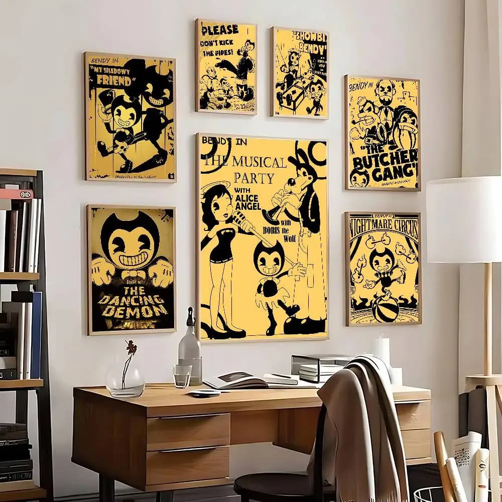 B-Bendy And The Ink Machines Poster, poster adesivi, adesivi in carta impermeabile, decorazioni per la casa, bar, caffetteria