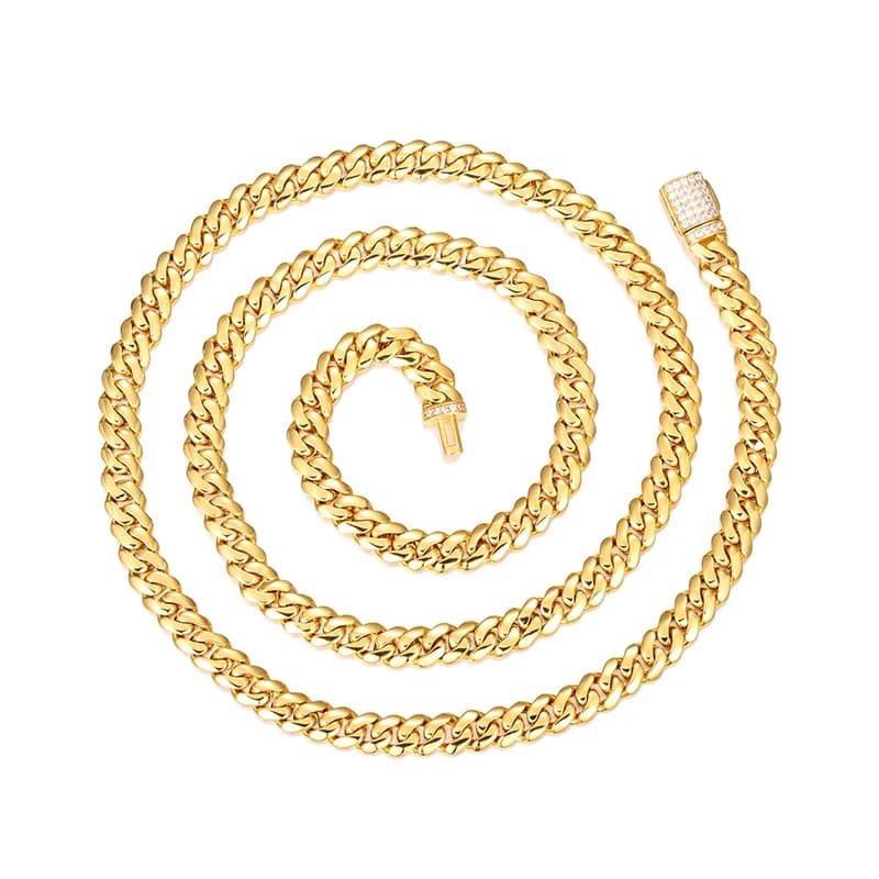 Collana a Catena Cubana Romboidale da 8mm con Pietre CZ 5A+ Stile Hip Hop, Gioielli da Rapper per Uomo, Colore Oro Rosa e Argento
