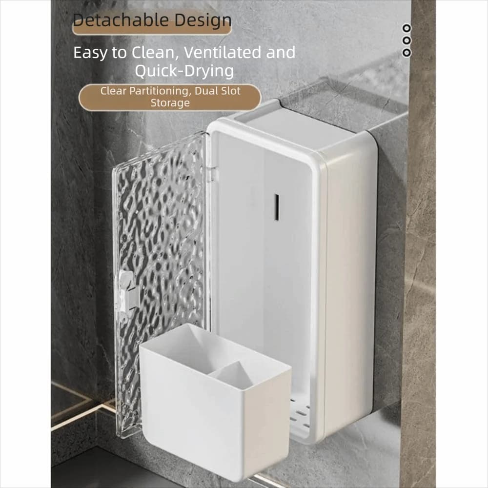 Punching-free Toothbrush Storage Box Wall Mounted Multi-functional Makeup Brush Holder Glacier Pattern Dustproof