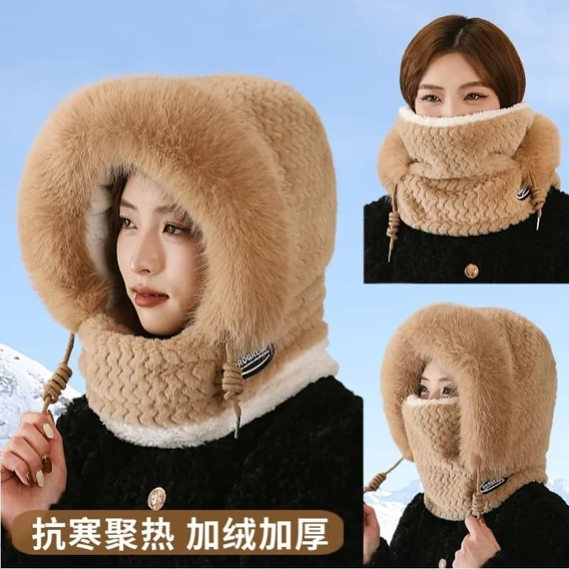 Hat, Neck, Face Mask, One Piece Women's Winter Thick Anti Cold and Windproof Hat, Riding Warm, Plush Ear Protector, Baotou Hat