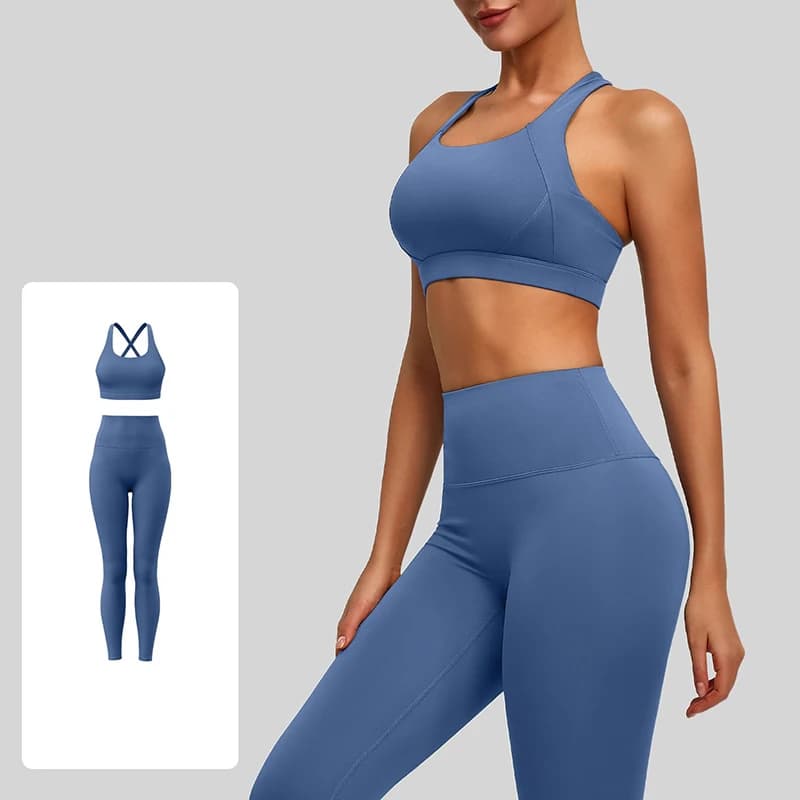 Completi Yoga Donna 2 Pezzi 2026: Reggiseno Sportivo a Sostegno Elevato con Spalline Incrociate e Leggings Effetto Nudo Modellanti, Tinta Unita, Set Coordinato Antiurto