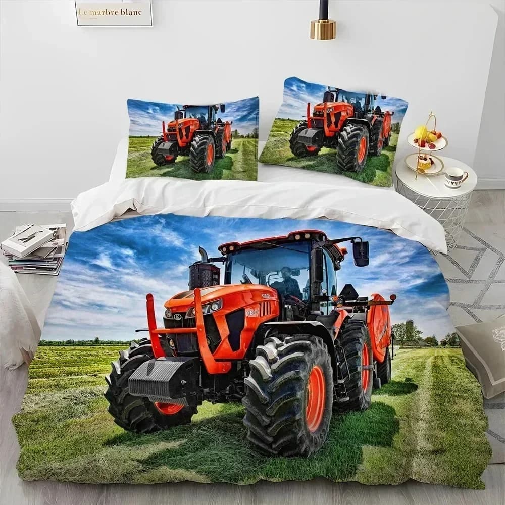 Set di Biancheria da Letto con Stampa 3D di Auto, Trattori e Camion, Copripiumino, Lenzuolo, Federe Stampate, per Letto Singolo, Matrimoniale, King Size