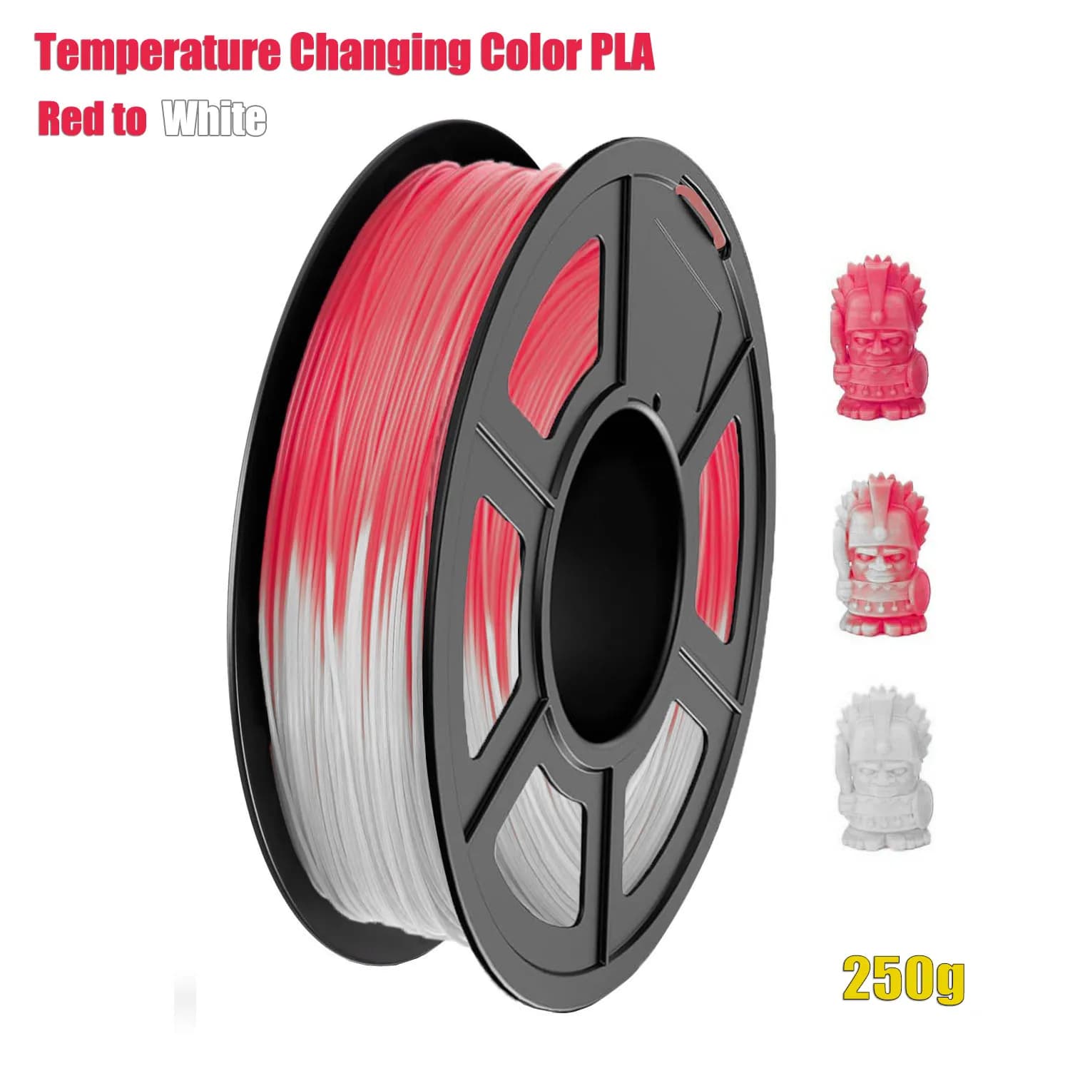 3D Printer Filament PLA with color change from red to white, accuracy +/- 0.03 mm, 250 G coil (0.55 pounds), suitable for most FDM 3D printers