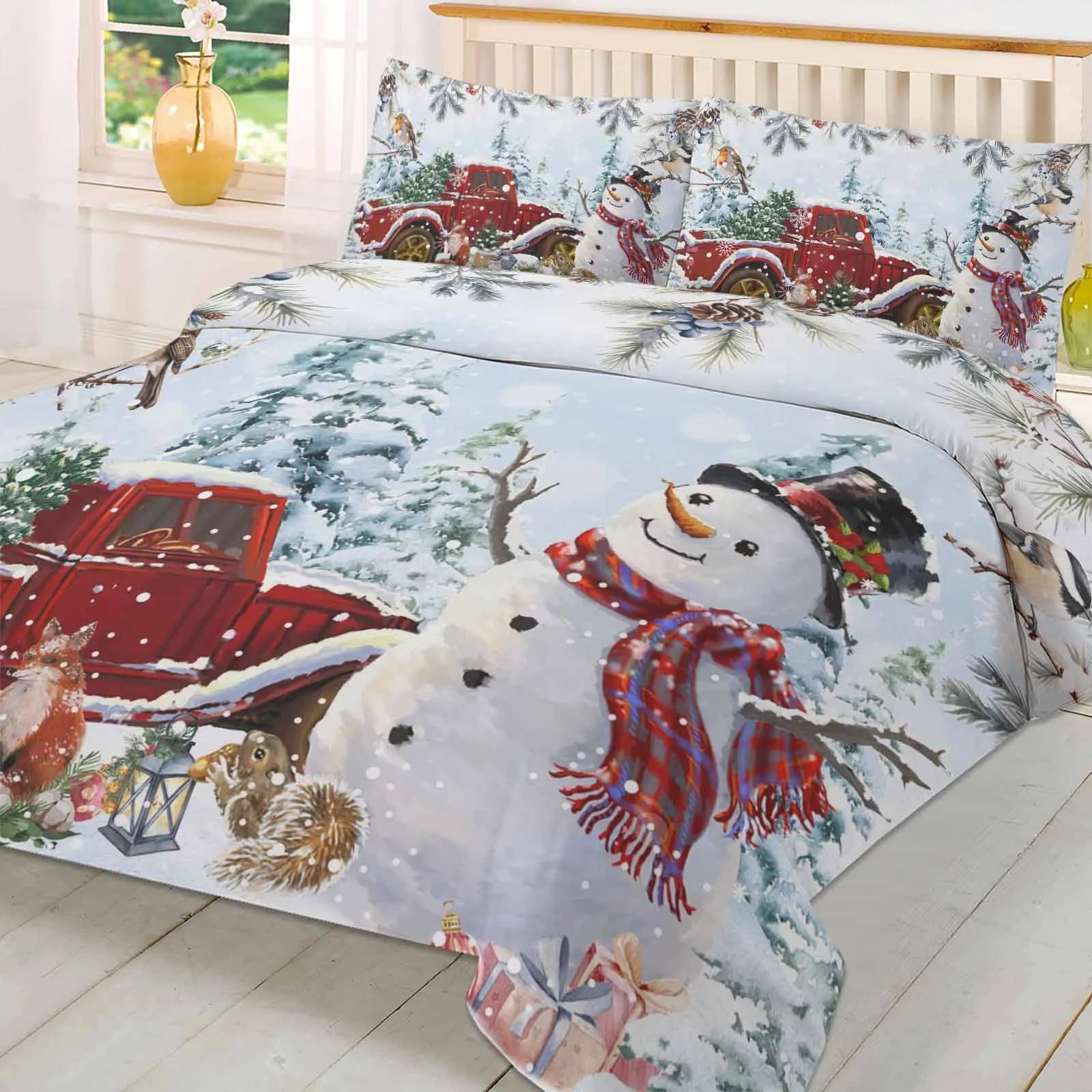 Pupazzo di neve di Natale camion pigna 3 pezzi set di biancheria da letto per letto matrimoniale tessile per la casa copripiumino copripiumino federa