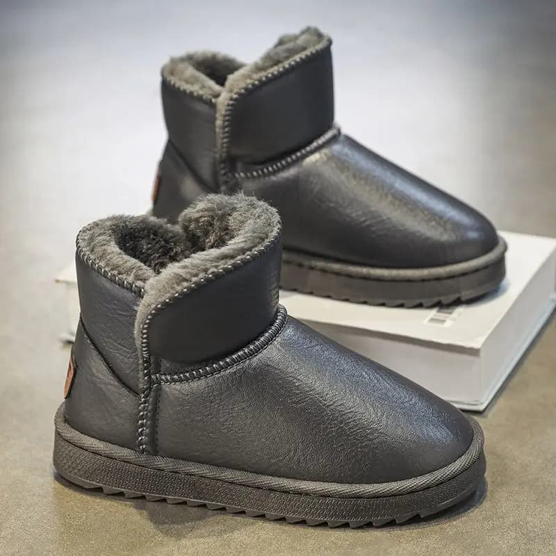 Women's Winter Thickened Fleece Lined Fur Integrated Snow Boots Warm Casual Short Tube Closure PU Leather Rubber Sole Boots