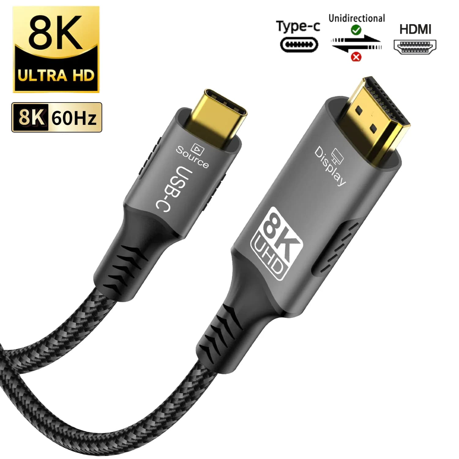 Adattatore da USB C a HDMI da 8K a 60 Hz Cavo da tipo C a HDMI 2.1 compatibile per Thunderbolt 3/4 MacBook Pro/Air, iPad, iMac