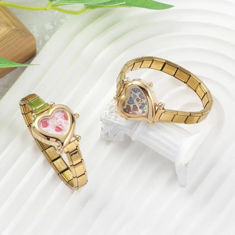 New Y2K Men Women's DIY 9MM Width Italian Charm Stainless Heart-Shape High Quality Watch Bracelet Bangle Jewelry Cute Watch Head
