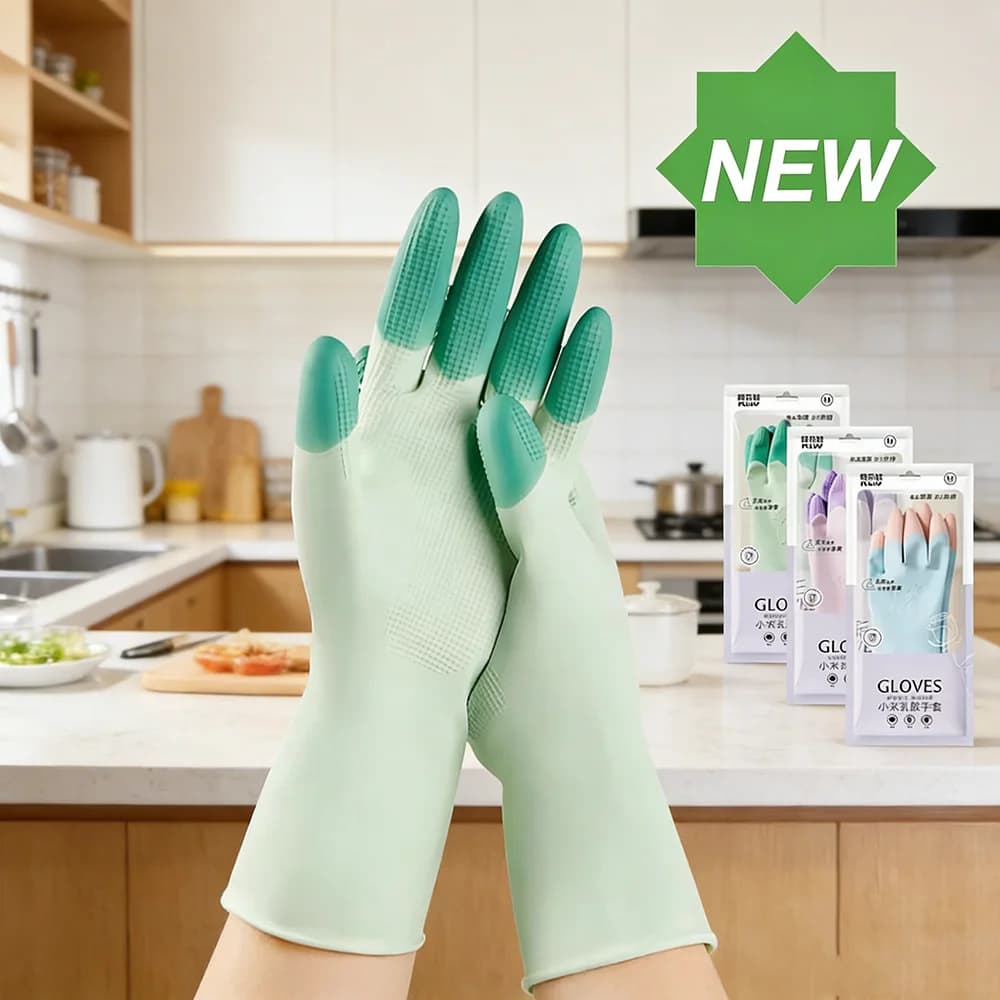 Guanti in Lattice Ispessiti Impermeabili per Pulizie Domestiche e Cucina, Resistenti all'Olio, Guanti in Silicone Bicolore Durevoli per Pulizia