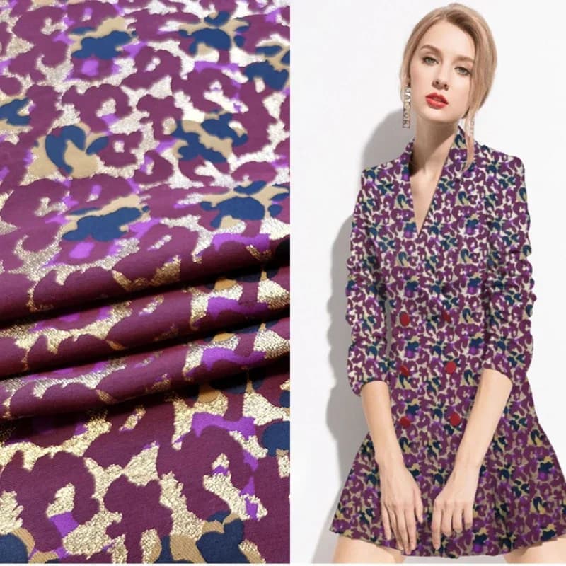 Jacquard Brocade Fabric Yarn Dyed Luxury Metal Wire Leopard Print Clothing Fabric Autumn and Winter Swing Skirt Suit Dress