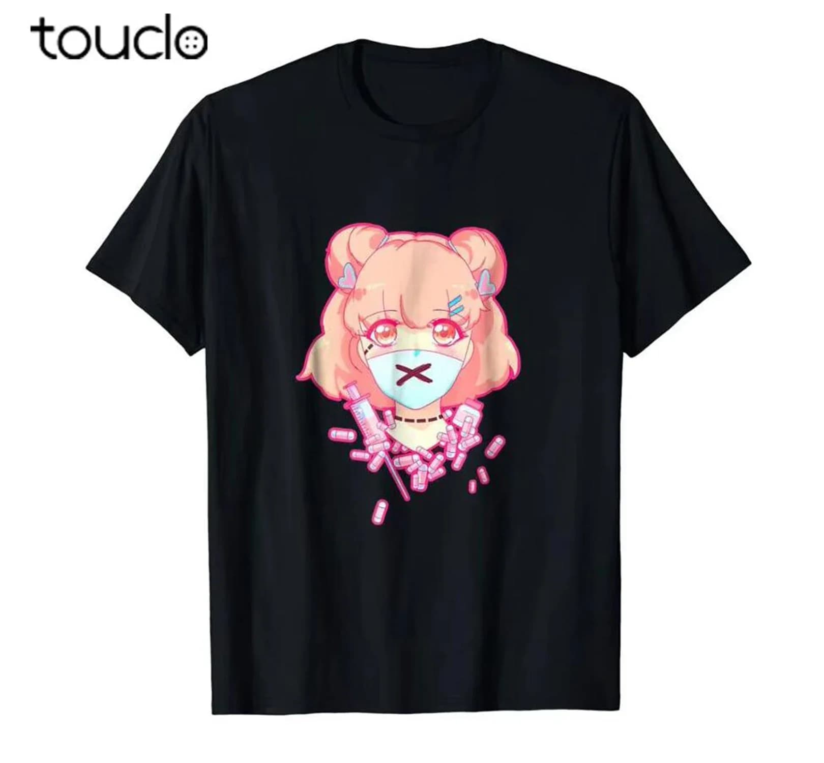 Pastel Menhera Anime Pills Psycho Shirt Summer Brand 100% Cotton Hip Hop Fitness Clothing Men T-Shirt Tops Maker