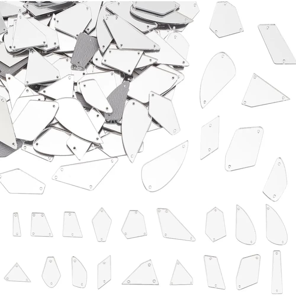 180 pezzi da cucire su strass a specchio 18 stili argento da cucire su specchio acrilico con retro piatto perline a specchio pezzi acrilici con kit per la creazione di fori