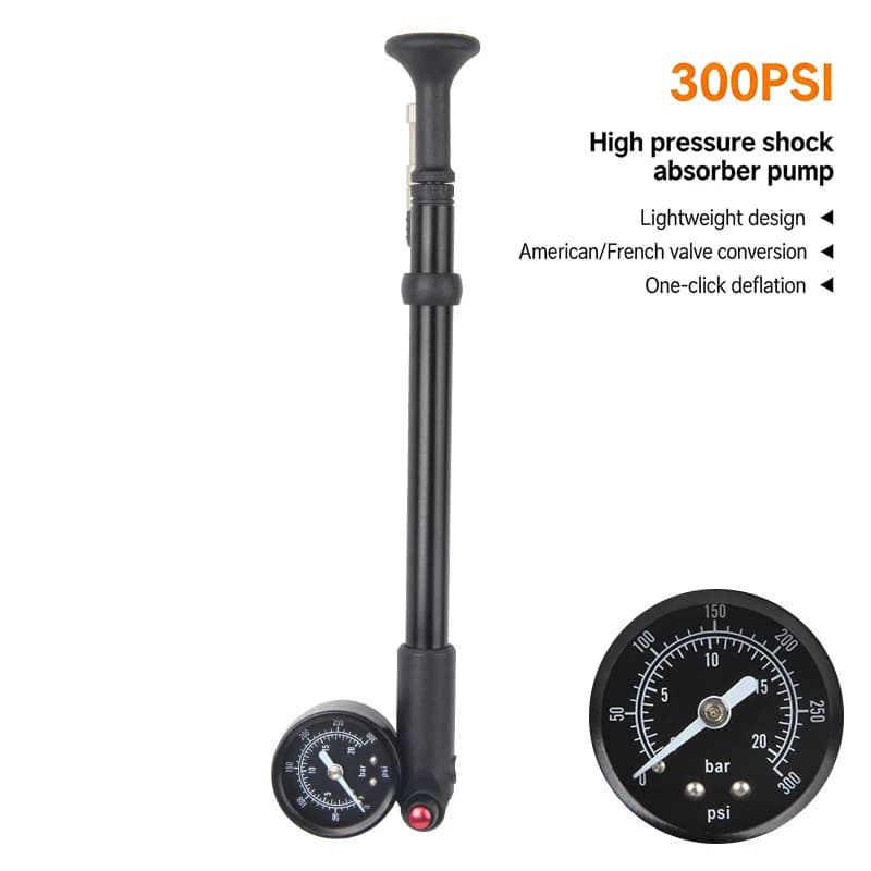DRCKHROS Bike Pump 300PSI High Pressure Bike Front Fork Pump Portable Schrader Valve Inflator Bike Accessorie